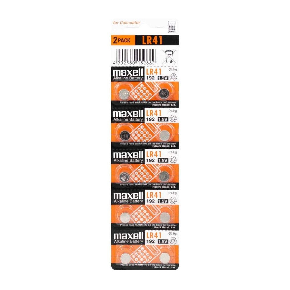 Maxell Alkaline Battery Lr41 10 Pack 1.5V Retail Packaging