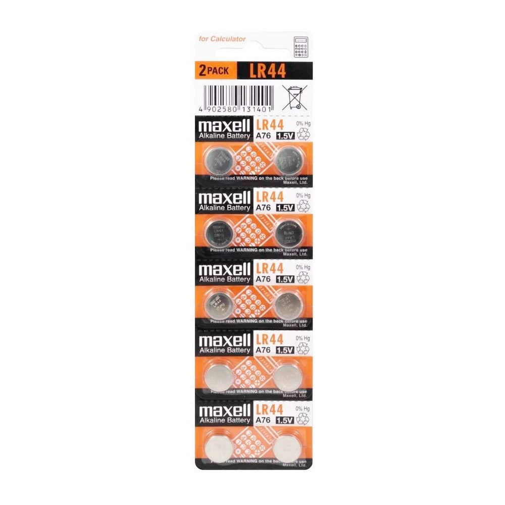 Maxell Alkaline Battery Lr44 10 Pack 1.5V Retail Packaging