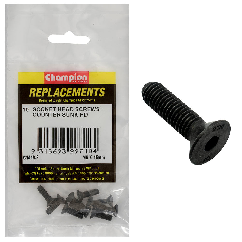 Champion M5 X 16Mm C/Sunk Socket Head Cap Screw -10Pk