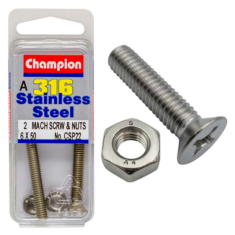 Champion 316/A4 Machine Set Screw & Nut - Csk 6 X 50 (A)