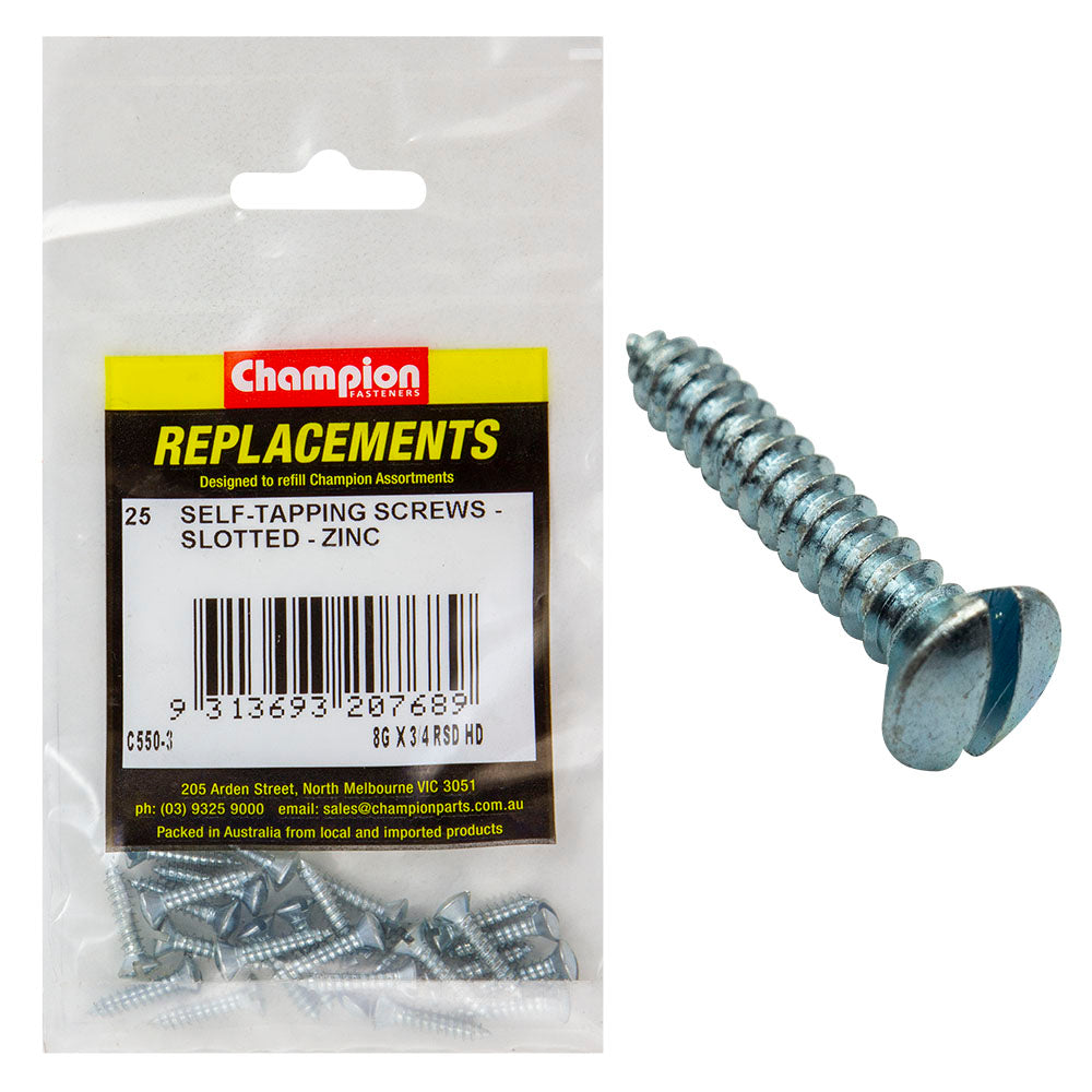 Champion 8G X 3/4In S/Tapping Screw Raised Head Slotted-25Pk