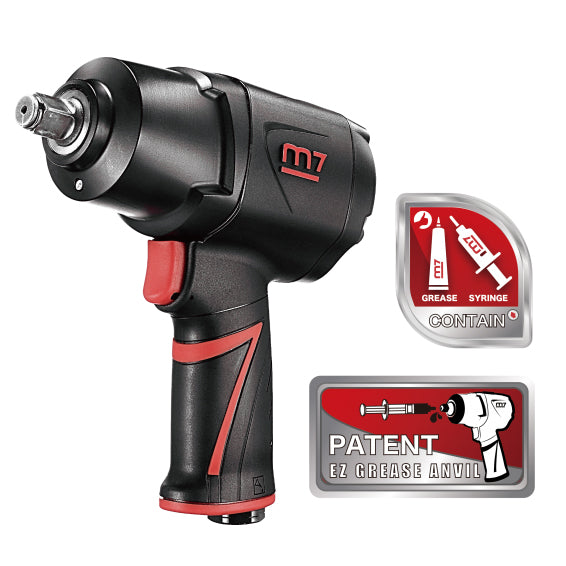 M7 Air Impact Wrench 1/2" Drive Twin Hammer Ez Grease 1200Ft