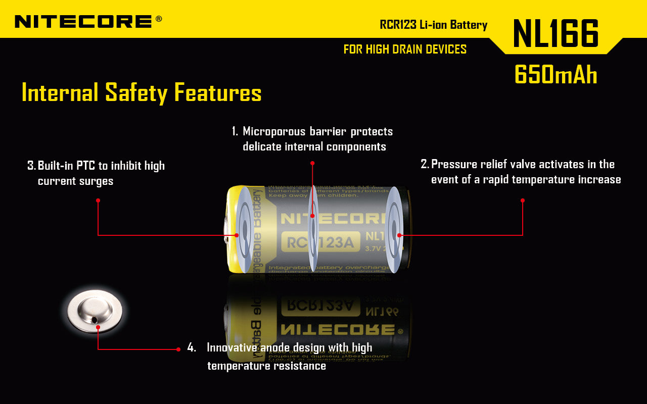 Nitecore Li-Ion Rechargebale Battery Rcr123A (3.7V, 650Mah)