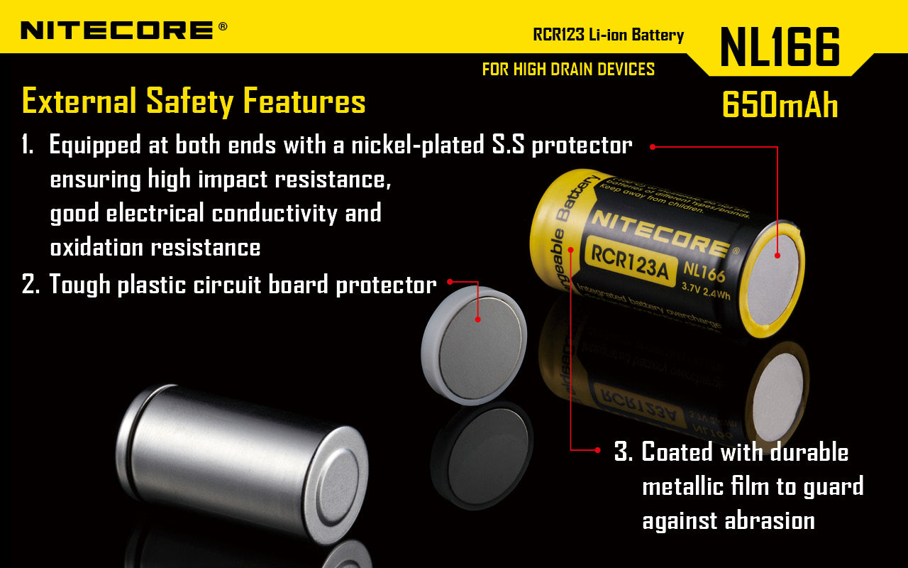 Nitecore Li-Ion Rechargebale Battery Rcr123A (3.7V, 650Mah)