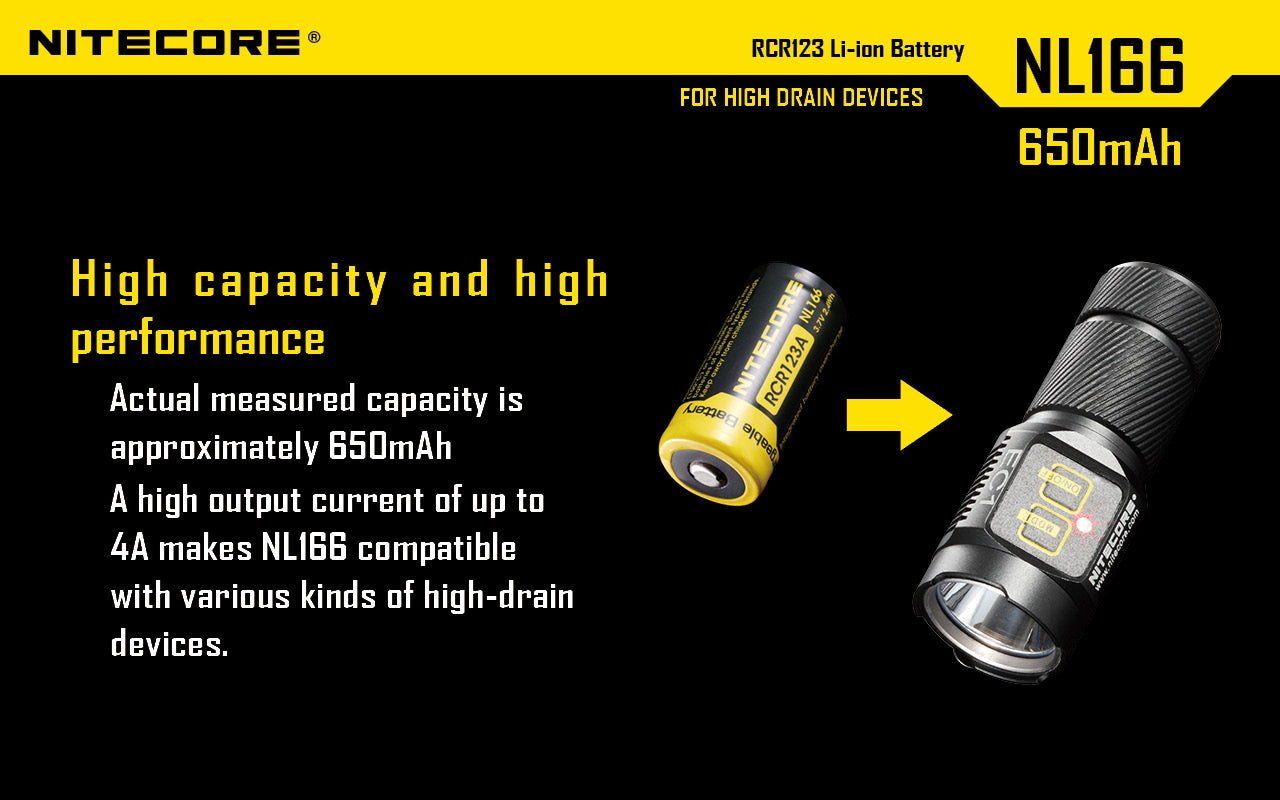 Nitecore Li-Ion Rechargebale Battery Rcr123A (3.7V, 650Mah)