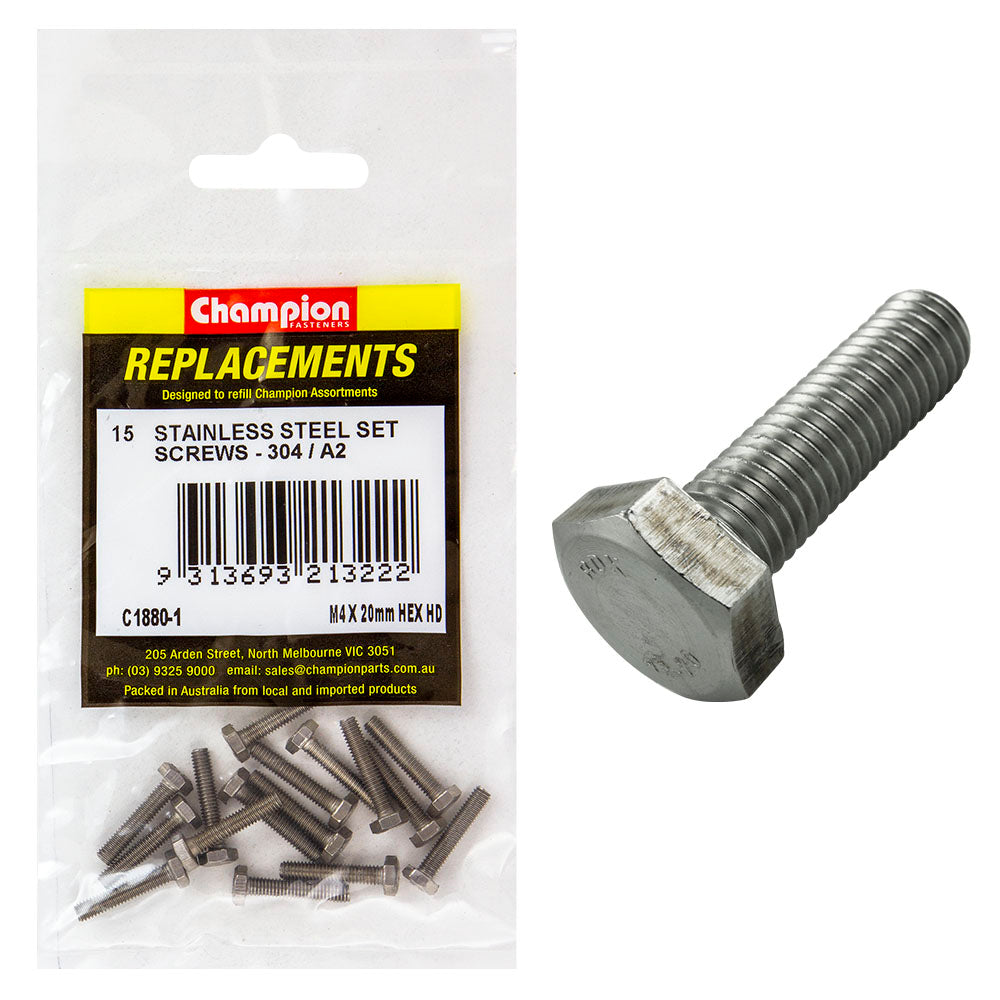 Champion M4 X 20Mm Stainless Set Screw 304/A2 -15Pk