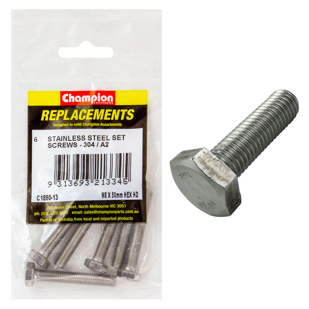 Champion M8 X 50Mm Stainless Set Screw 304/A2 -6Pk