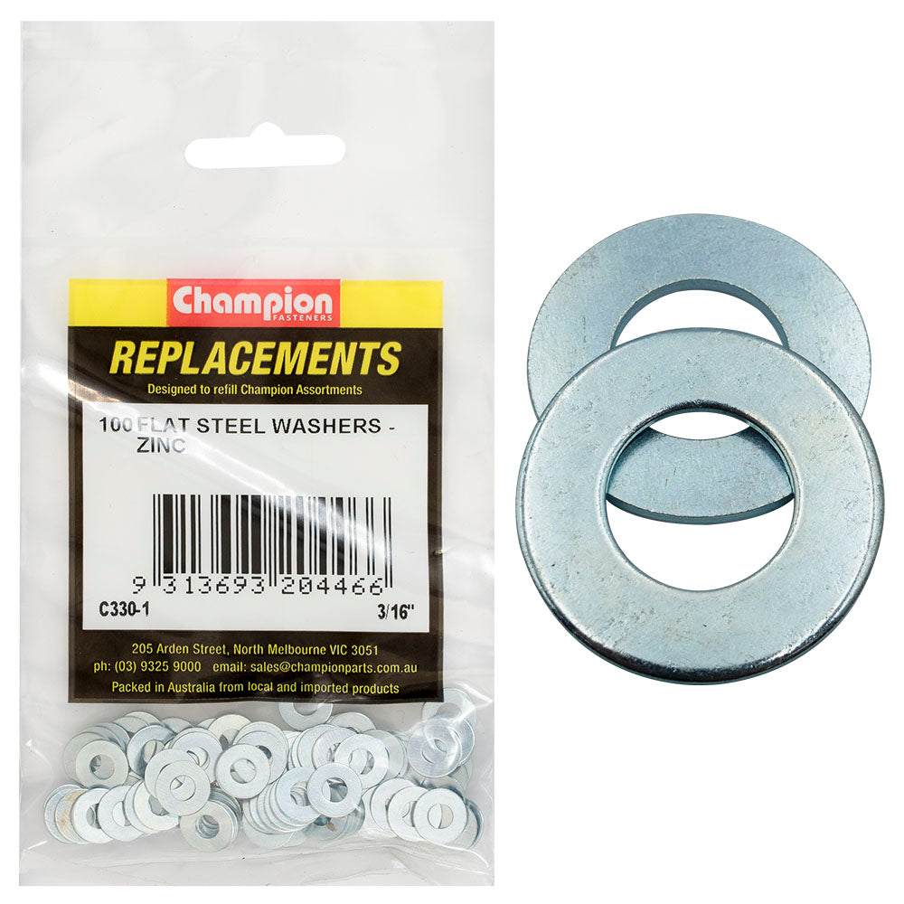 Champion 3/16In X 7/16In X 20G Flat Steel Washer -100Pk