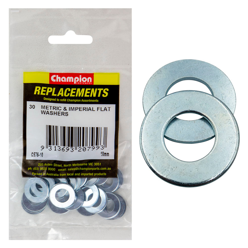 Champion M10 X 21Mm X 1.6Mm Flat Steel Washer -30Pk