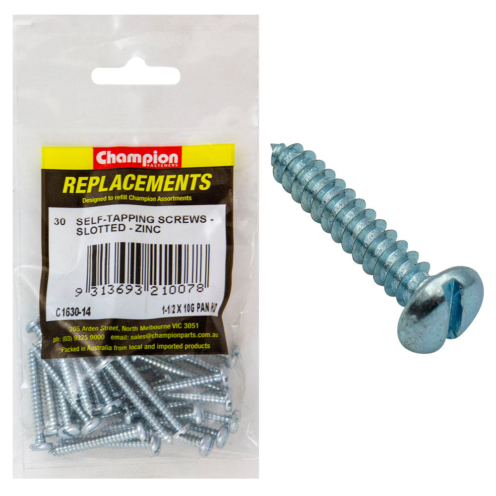 Champion 10G X 1-1/2In S/Tapping Screw Pan Head Slot -30Pk