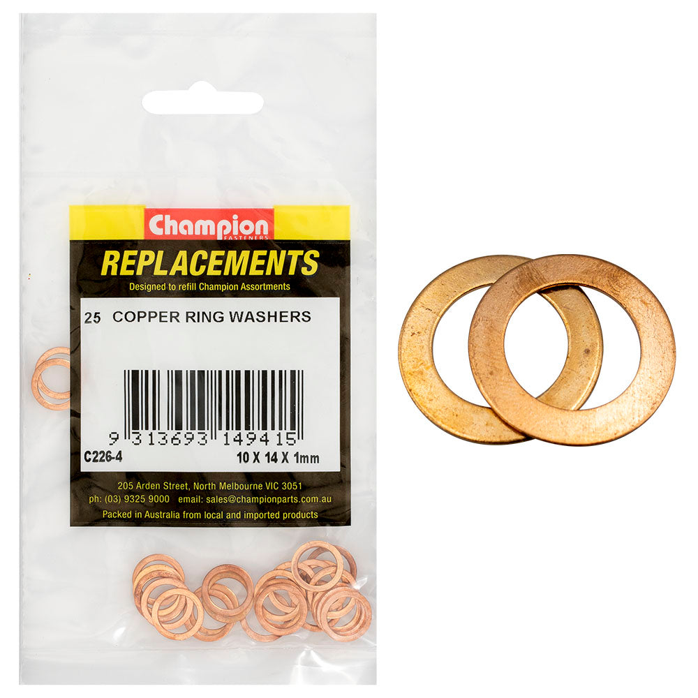 Champion M10 X 14Mm X 1.0Mm Copper Ring Washer -25Pk