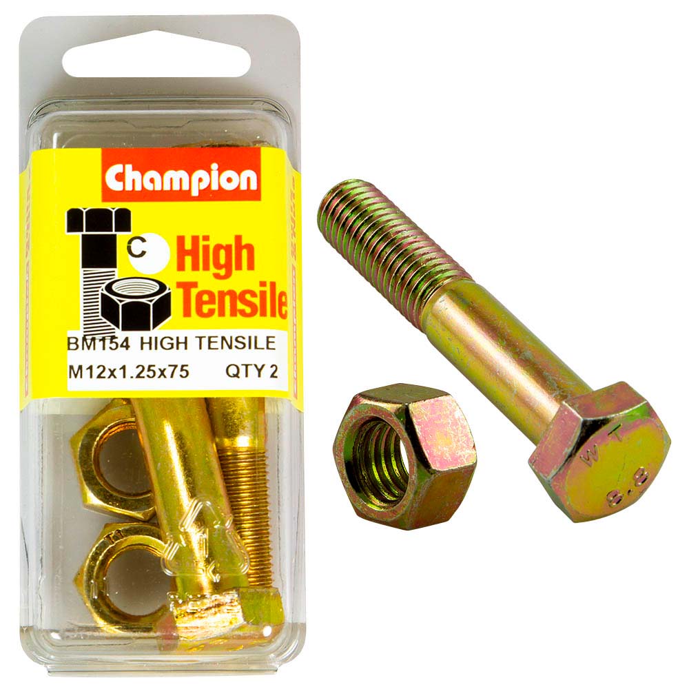 Champion M12 X 75 X 1.25 Bolt & Nut (C) - Gr8.8