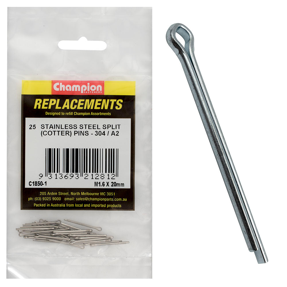 Champion 1.6 X 20Mm Stainless Split (Cotter) Pin 304/A2-25Pk