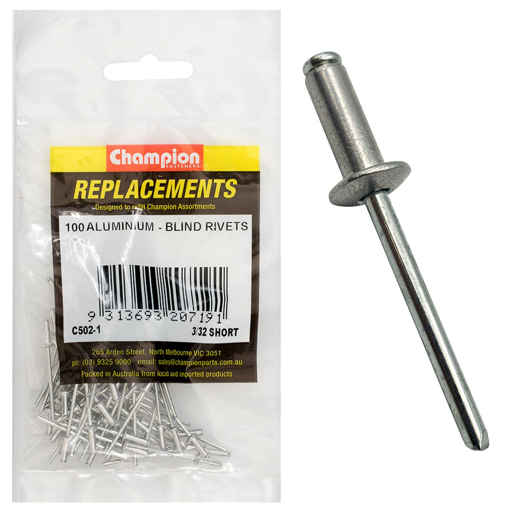 Champion 3/32In X 0.290In (7.36Mm) Short Blind Rivets -10Pk