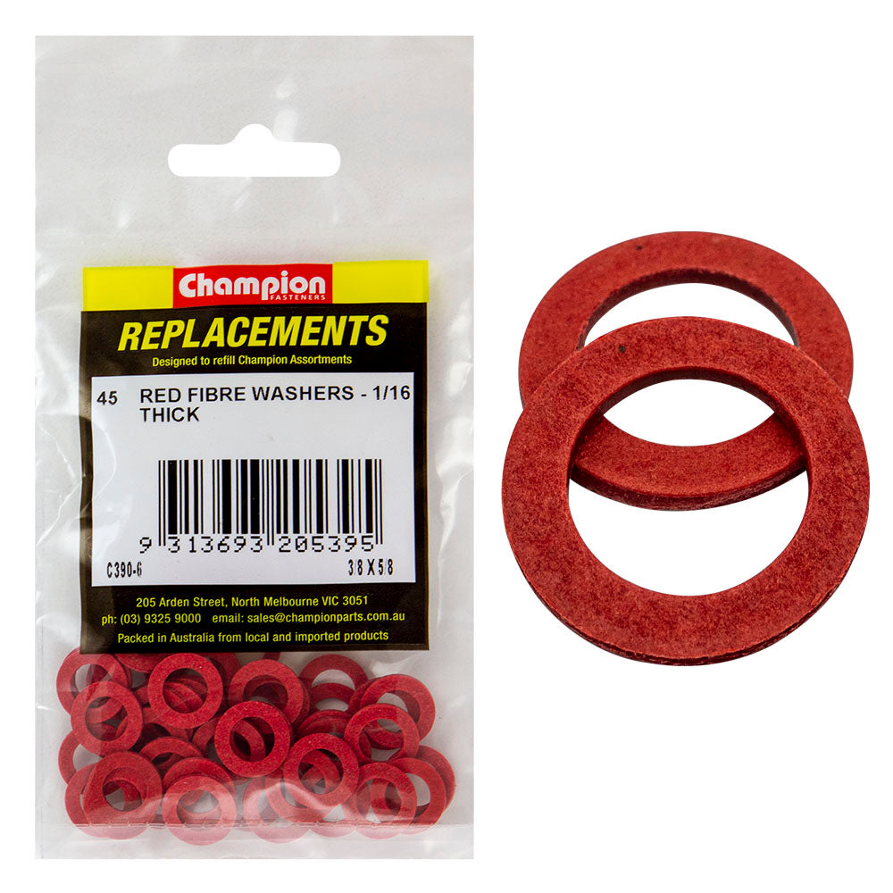 Champion 3/8In X 5/8In X 1/16In Red Fibre Washer -45Pk