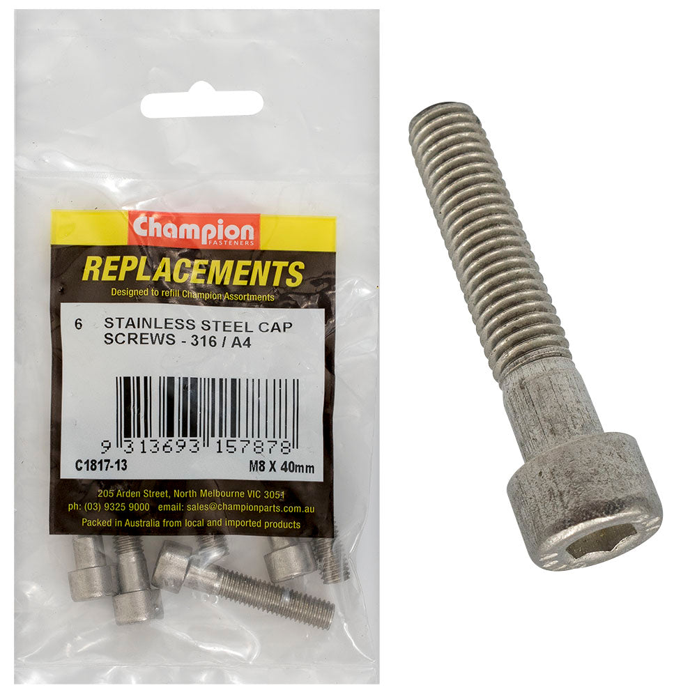 Champion M8 X 40Mm Socket Cap Screw 316/A4 -6Pk