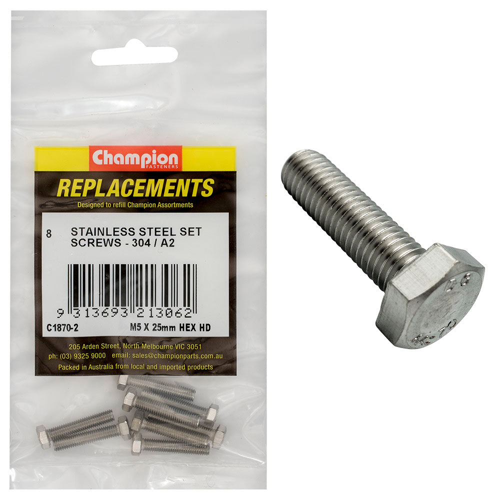 Champion M5 X 25Mm Stainless Set Screw 304/A2 -8Pk