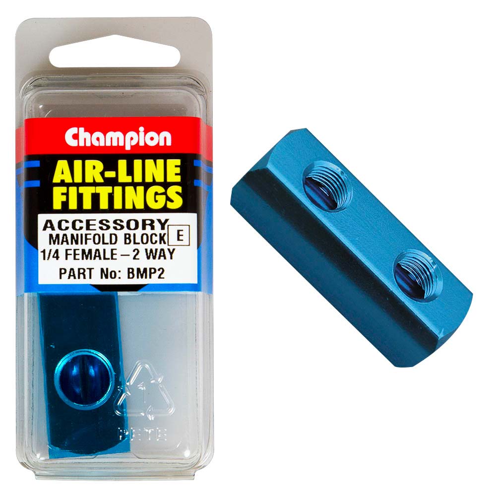 Champion 1/4In Univ. Air Line 2-Way Manifold Block Female