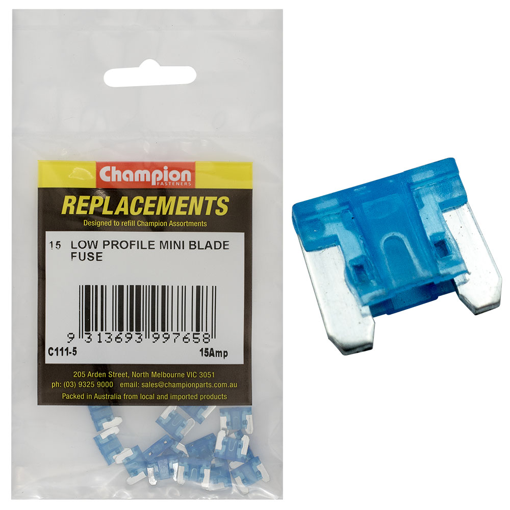 Champion 15Amp Low Profile Mini Blade Fuse (Blue) -15Pk