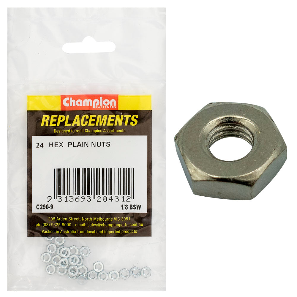 Champion 1/8In Bsw Hexagon Nut (Zn) -24Pk