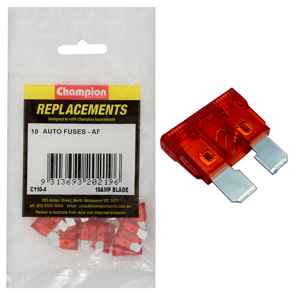 Champion Af 10Amp Standard Blade Fuse (Red) -10Pk