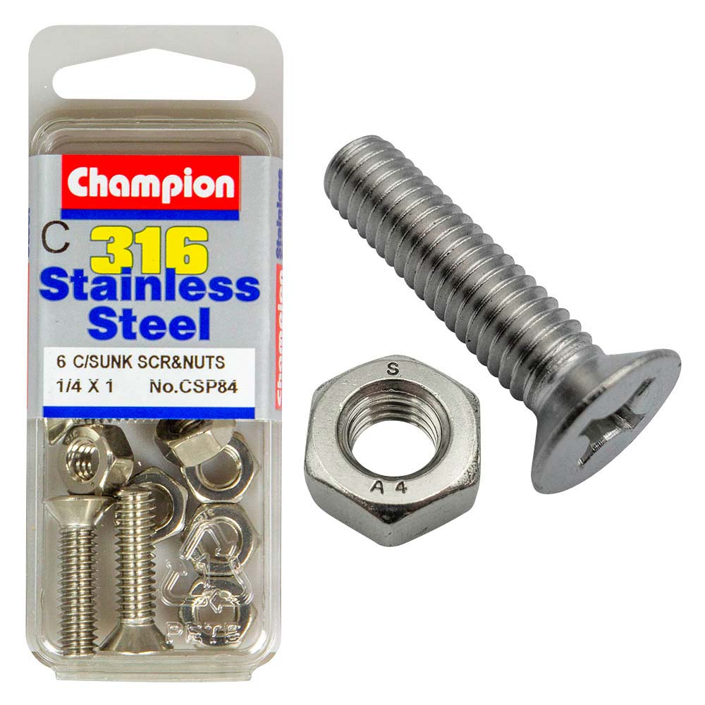 Champion 1/4In X 1In Unc Csk Set Screw 316/A4 (C)