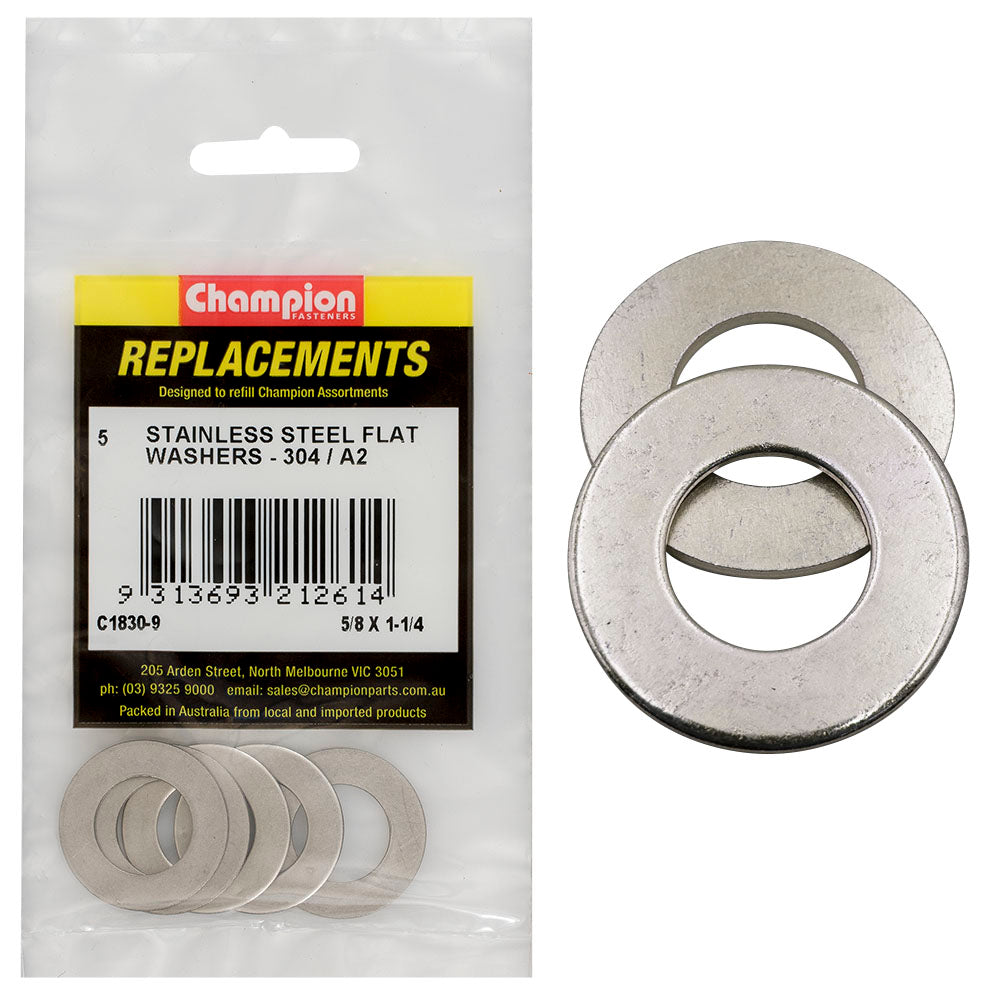 Champion 5/8In X 1-1/4In Stainless Flat Washer 304/A2 -5Pk