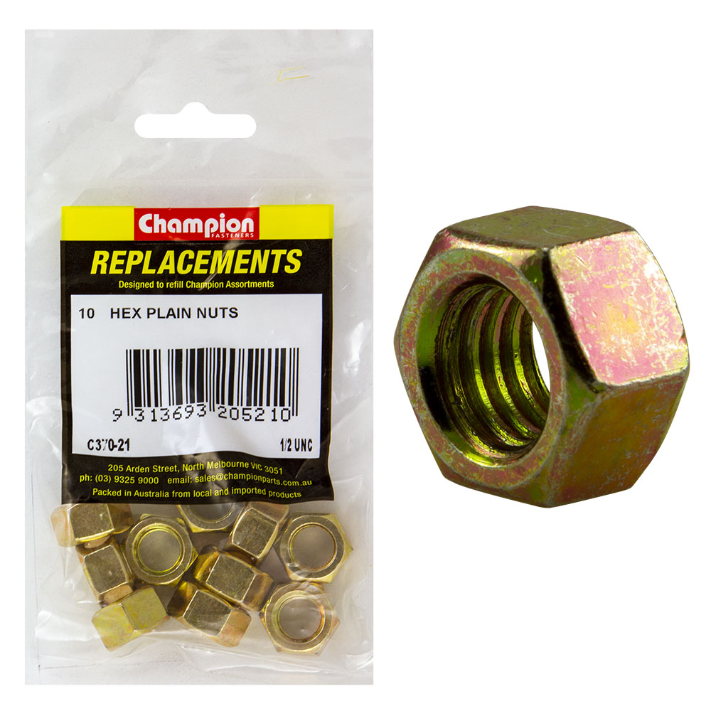 Champion 1/2In Unc Hexagon Nut -10Pk