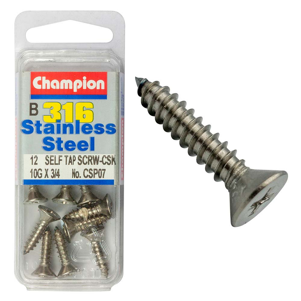 Champion 316/A4 S/Tap Set Screw - Csk 10G X 3/4In (B)