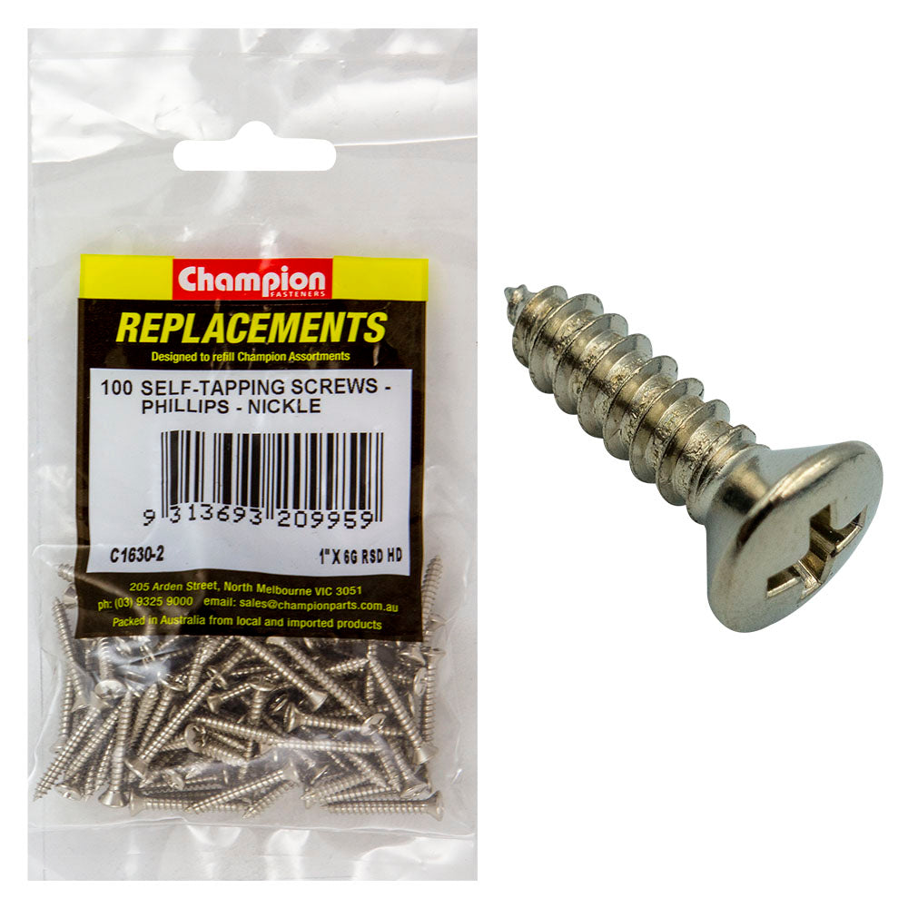 Champion 6G X 1In S/Tapping Screw Rsd Hd Phillips -100Pk