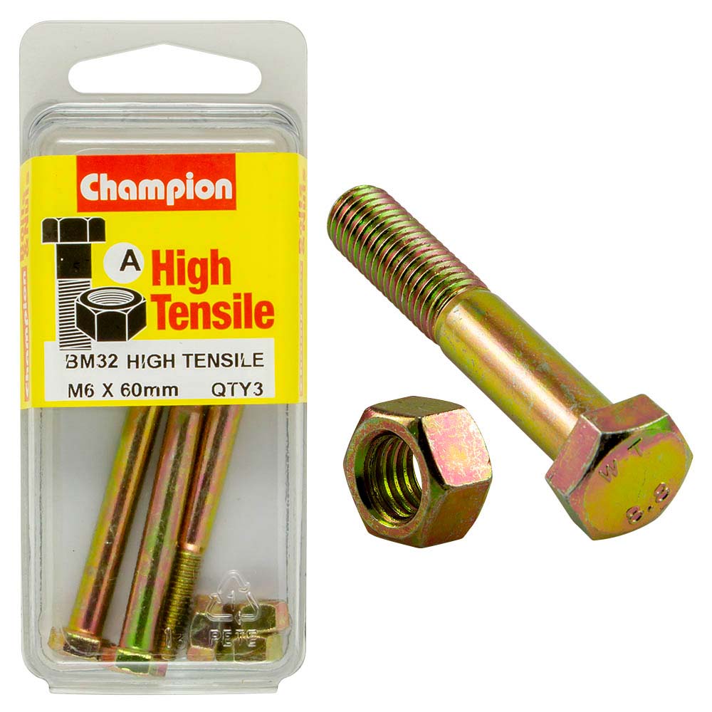 Champion M6 X 60 Bolt & Nut (A) - Gr8.8