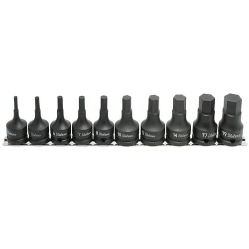 Koken Rs14012M/10-L60 Impact Inhex Socket Set On Rail 10Pc 1/2"Dr 4-19Mm