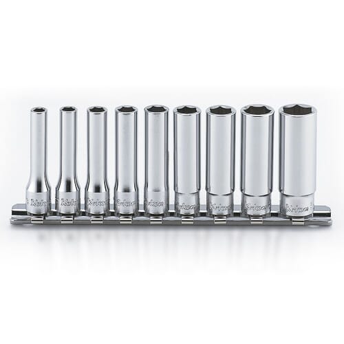 Koken Rs2300A Deep Socket Set On Rail 6Pt 9Pc 1/4"Dr 3/16-1/2"