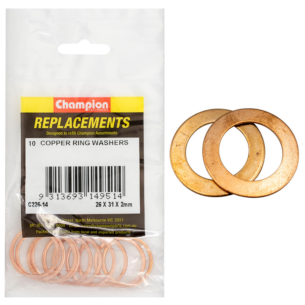 Champion M26 X 31Mm X 2.0Mm Copper Ring Washer -10Pk