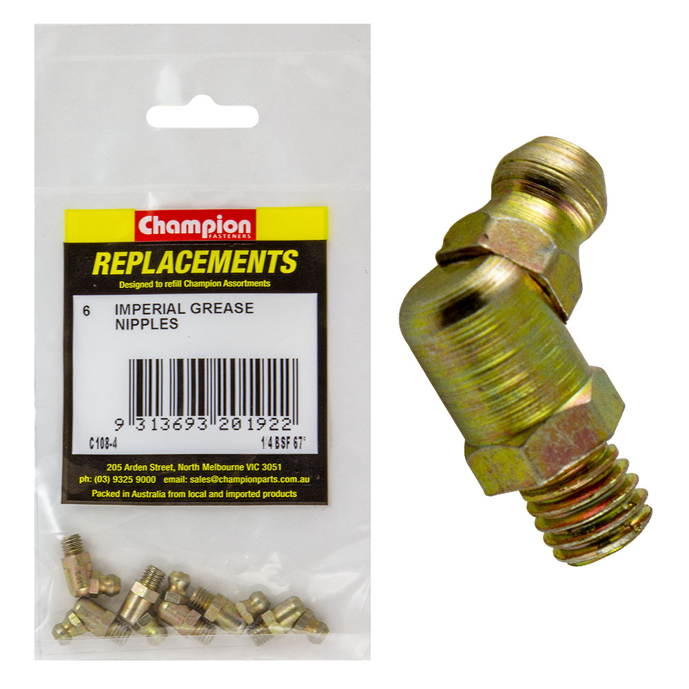 Champion 1/4In Bsf 67.5-Deg. Grease Nipple -6Pk