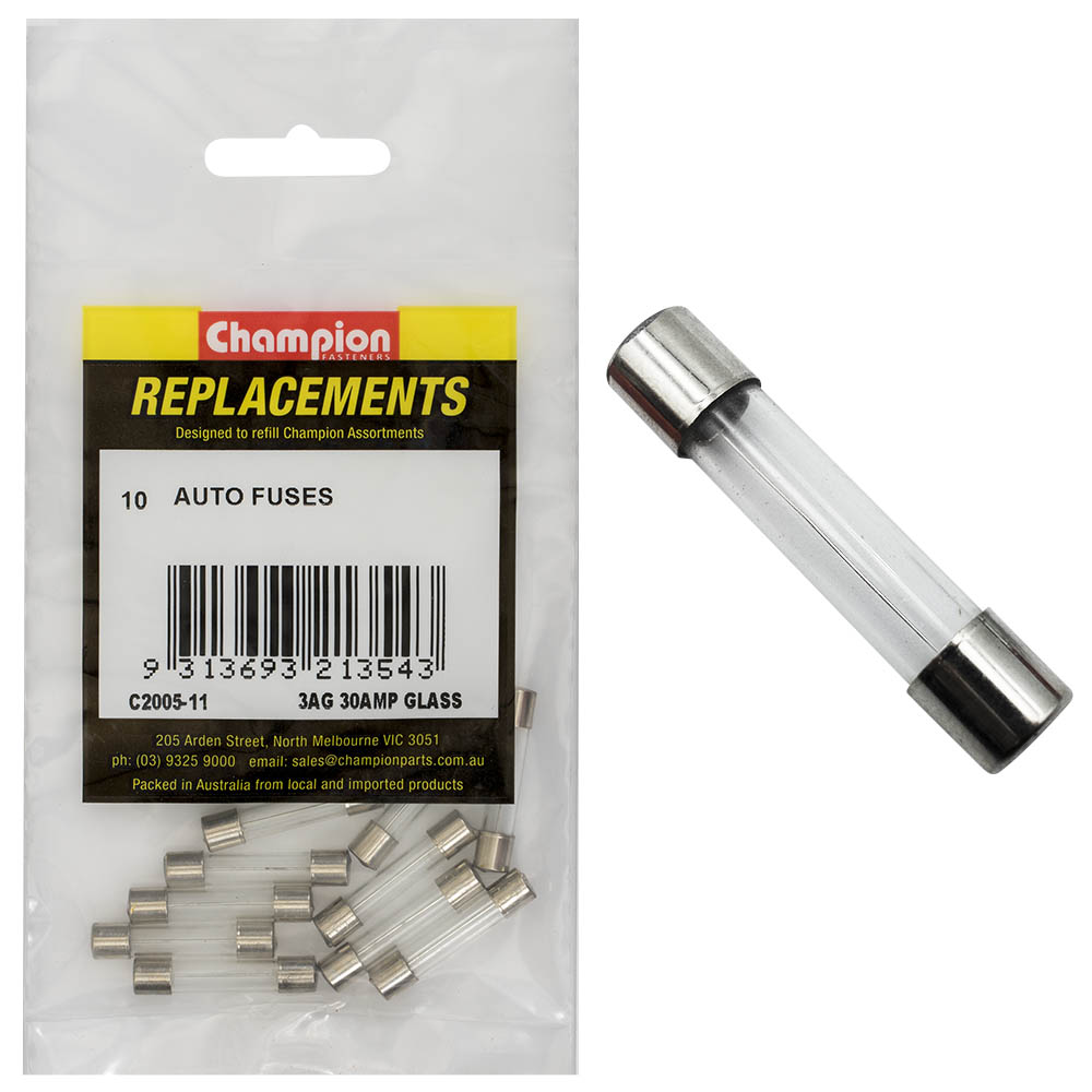 Champion 3Ag 30Amp Glass Fuse -10Pk