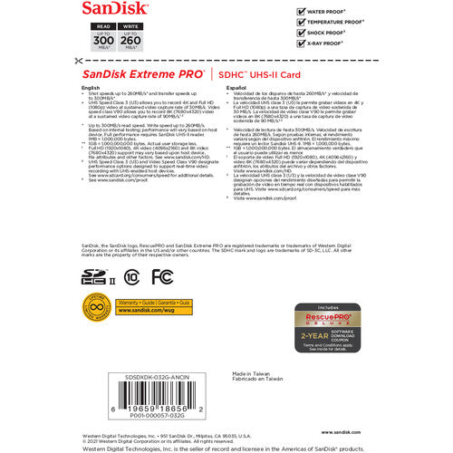 Sandisk Extreme Pro Sdhc 32Gb Up To 300Mb/S Sd Card Uhs-Ii V90