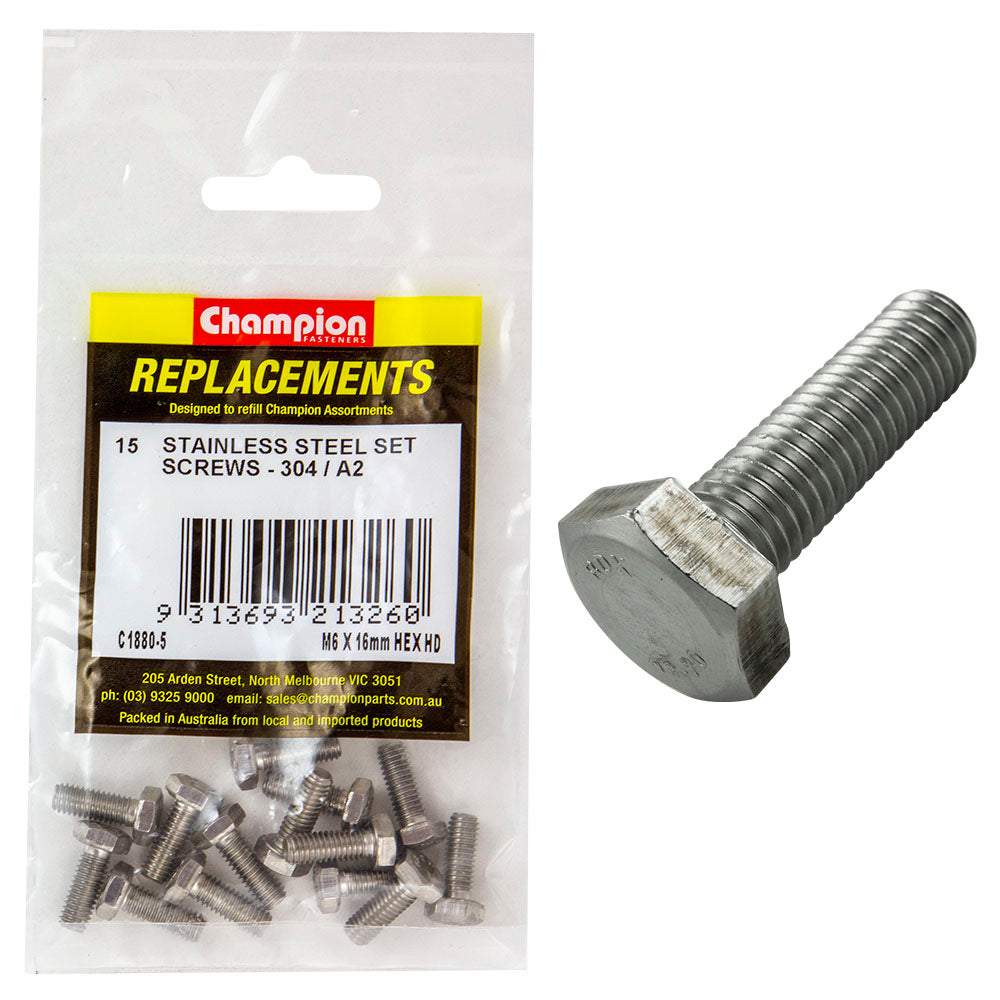 Champion M6 X 16Mm Stainless Set Screw 304/A2 -15Pk