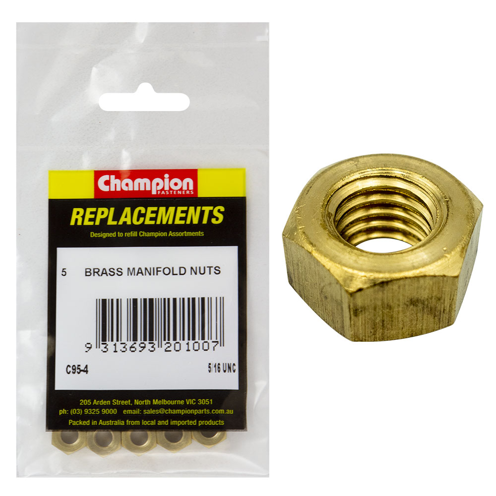 Champion 5/16In Unc Brass Manifold Nut -5Pk