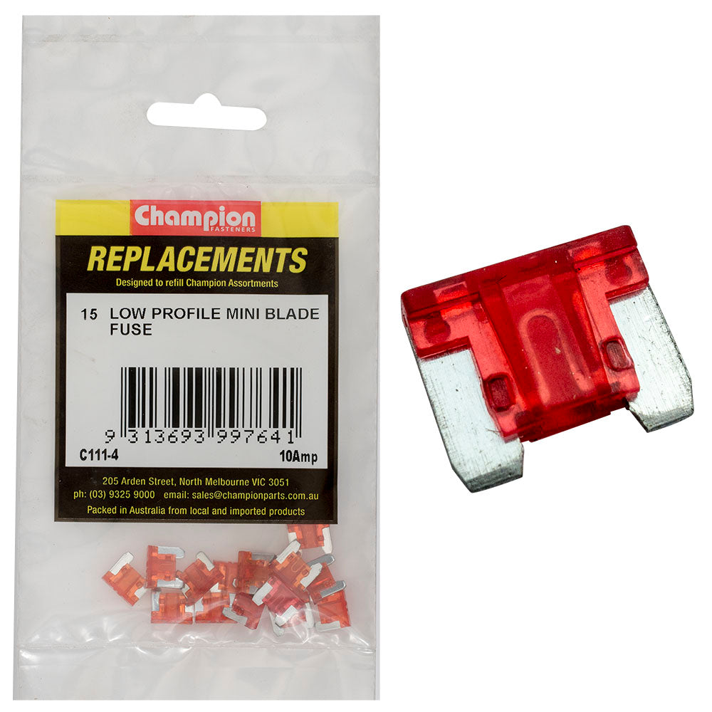 Champion 10Amp Low Profile Mini Blade Fuse (Red) -15Pk