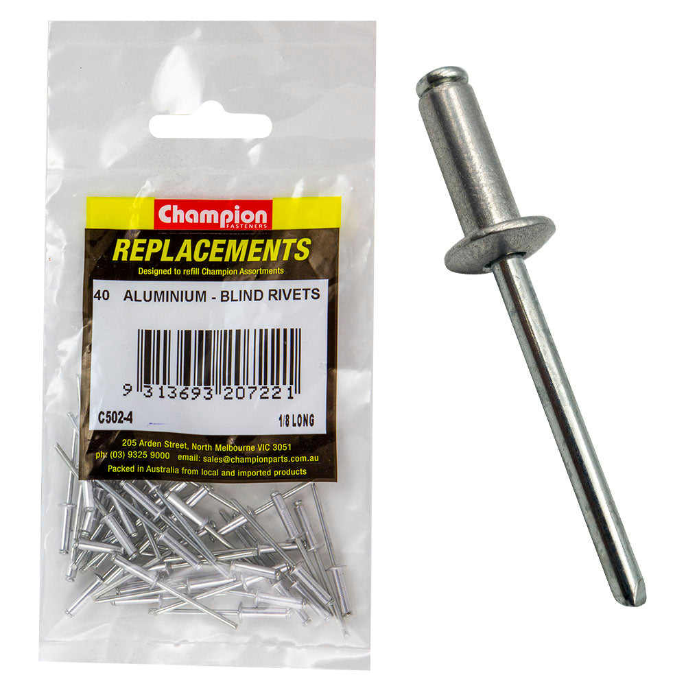 Champion 1/8In X 0.500In (12.70Mm) Long Blind Rivets -40Pk