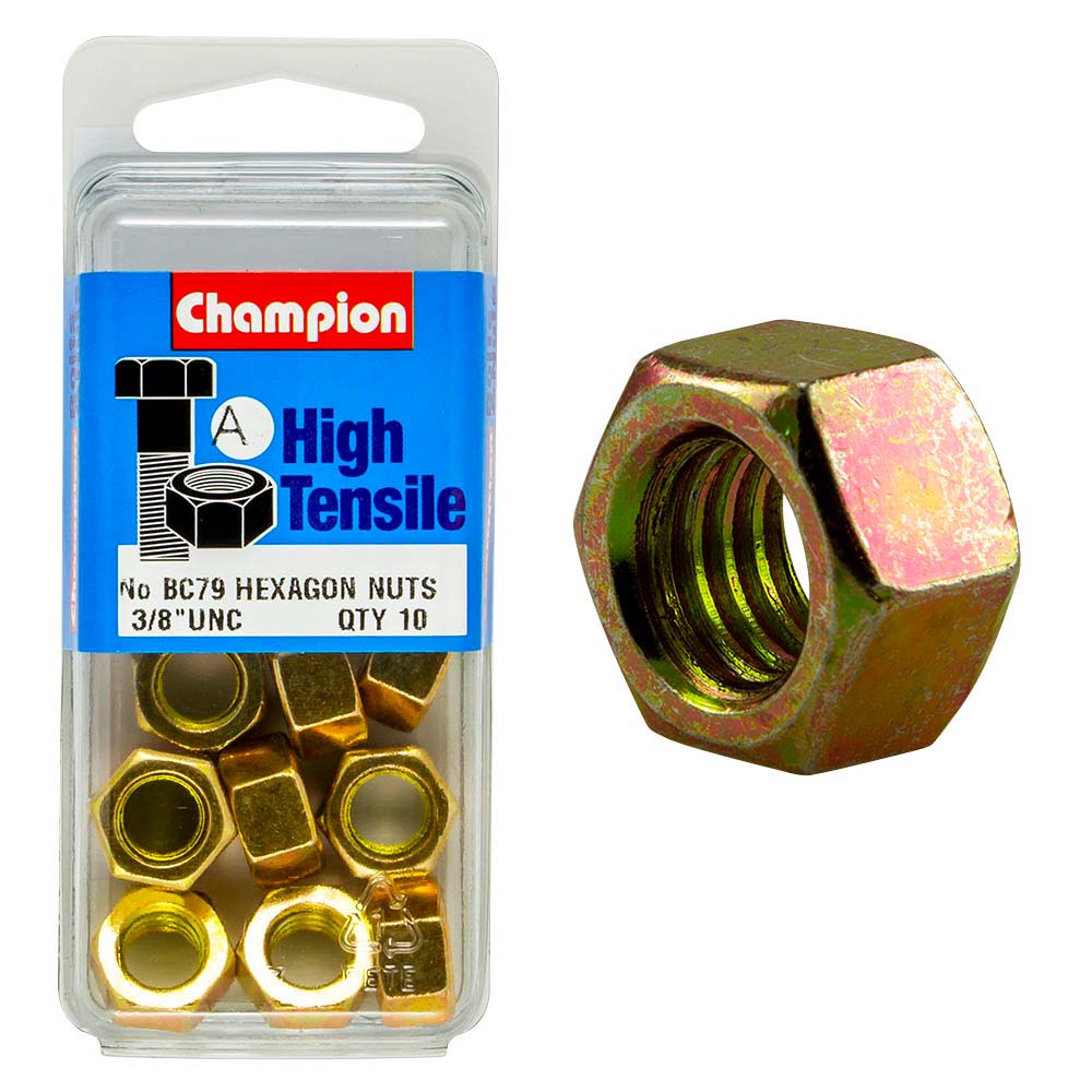 Champion 3/8In Unc Hex Nut (A) - Gr5