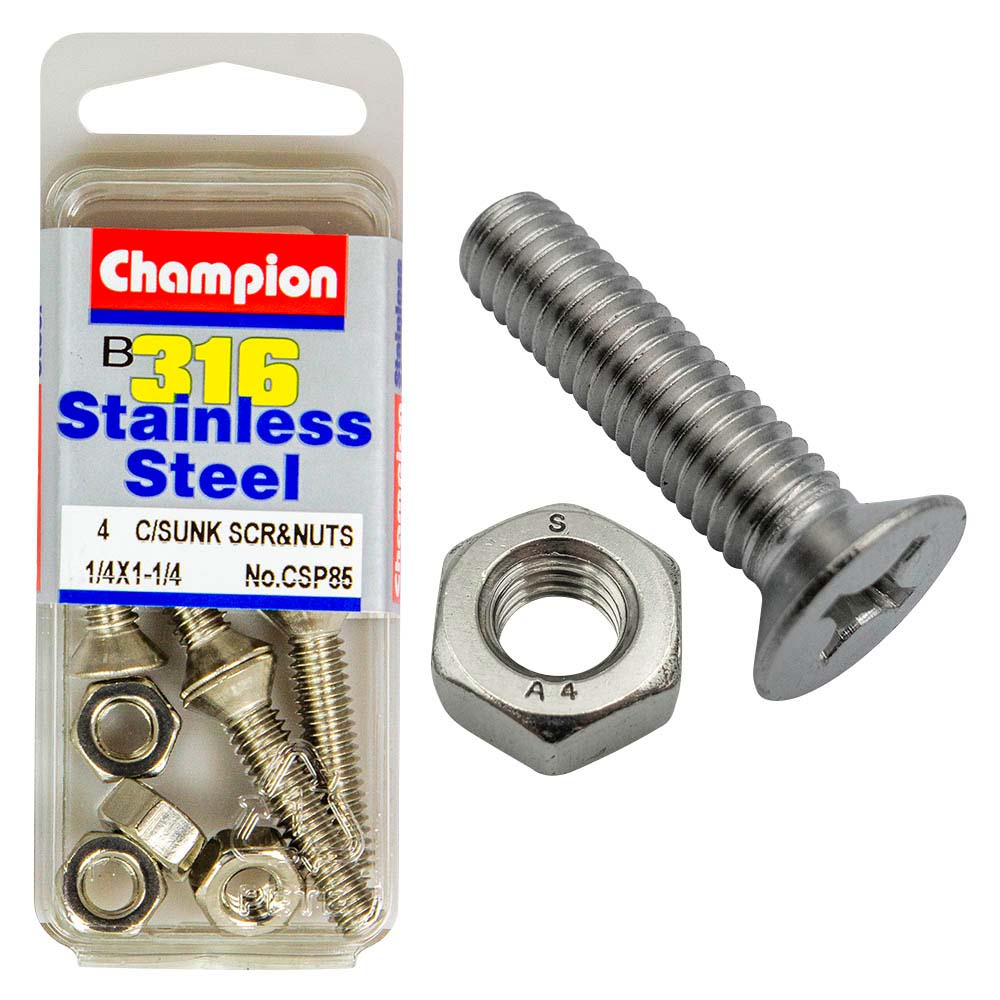 Champion 1/4In X 1-1/4In Unc Csk Set Screw 316/A4 (C)