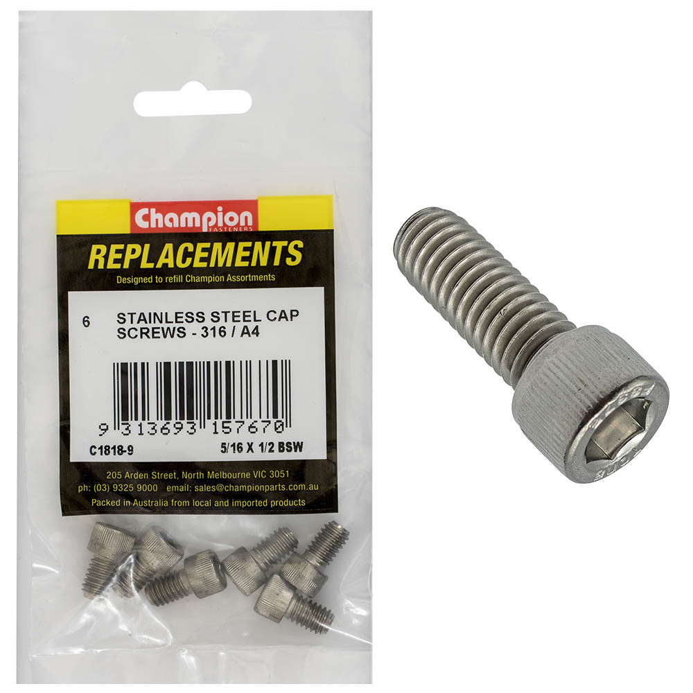 Champion 5/16In X 1/2In Bsw Socket Cap Screw 316/A4 -6Pk