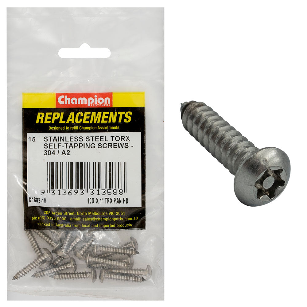 Champion 10G X 1In Self-Tapping Screw Pan Tpx 304/A2 -15Pk