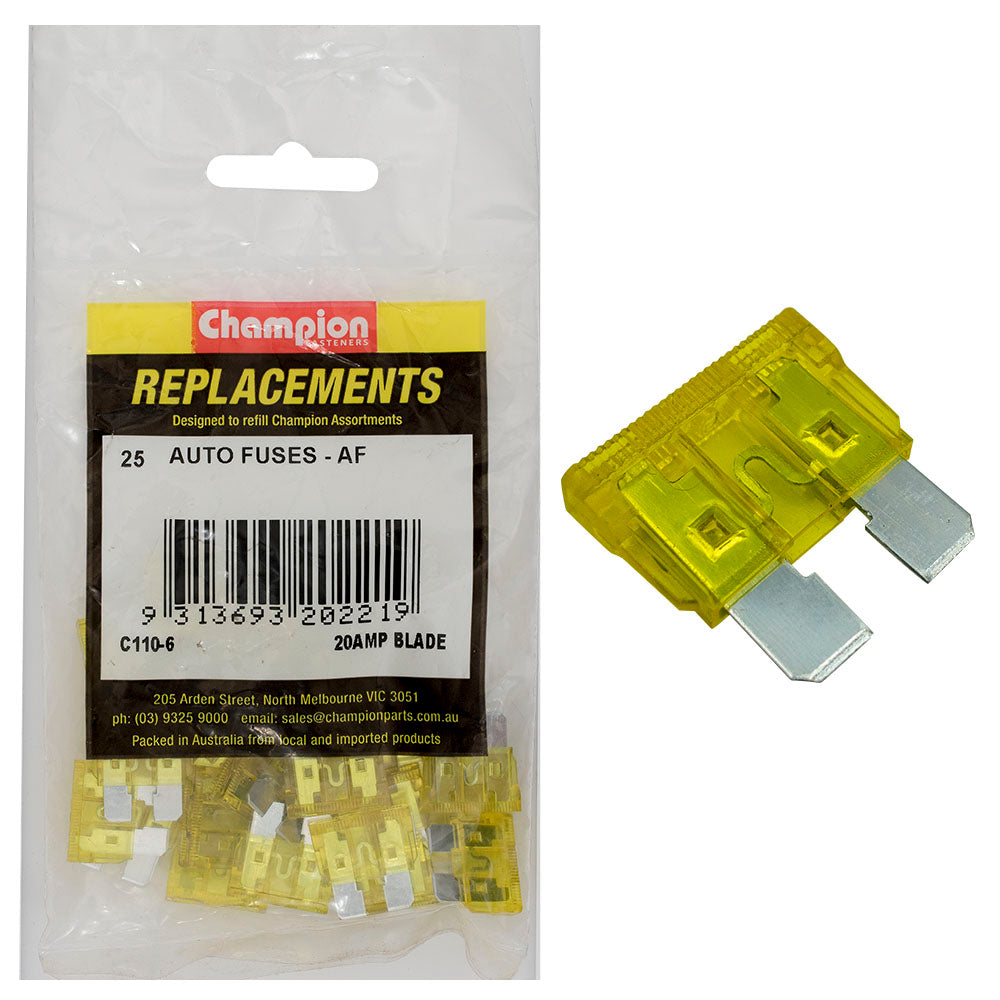 Champion Af 20Amp Standard Blade Fuse (Yellow) -25Pk