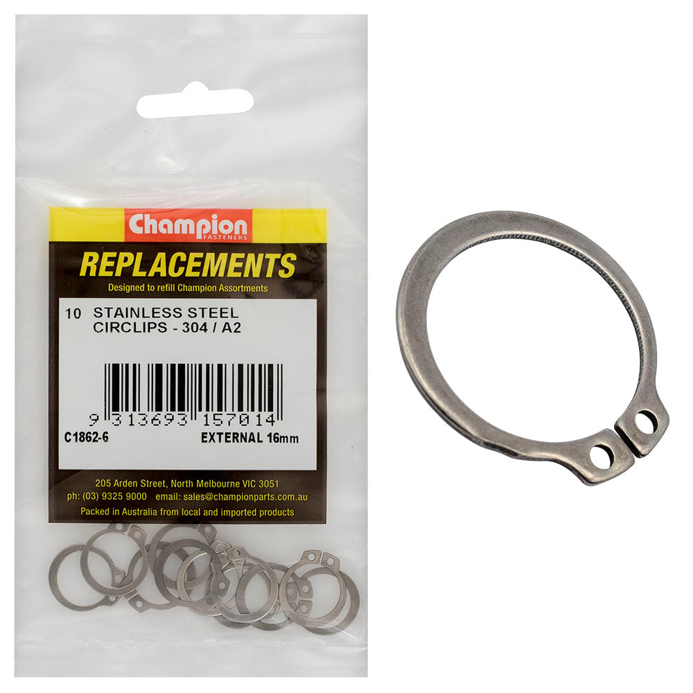 Champion 16Mm Stainless External Circlip 304/A2 -10Pk