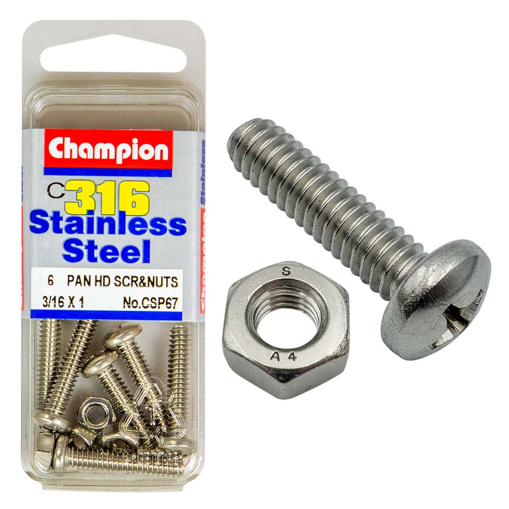 Champion 3/16In X 1In Unc Pan Hd Set Screw 316/A4 (C)