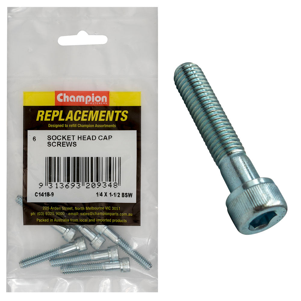 Champion 1/4In X 1-1/2In Bsw Socket Head Cap Screw -6Pk