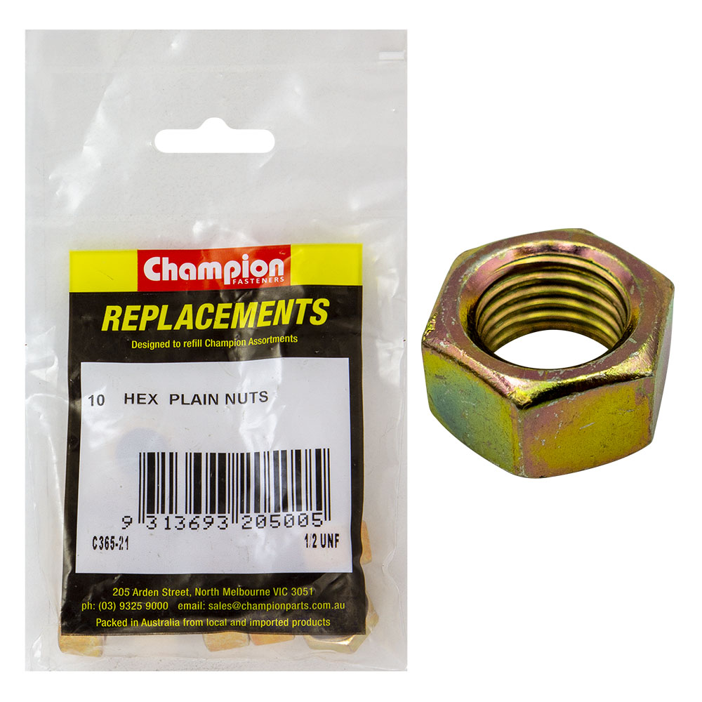 Champion 1/2In Unf Hexagon Nut -10Pk